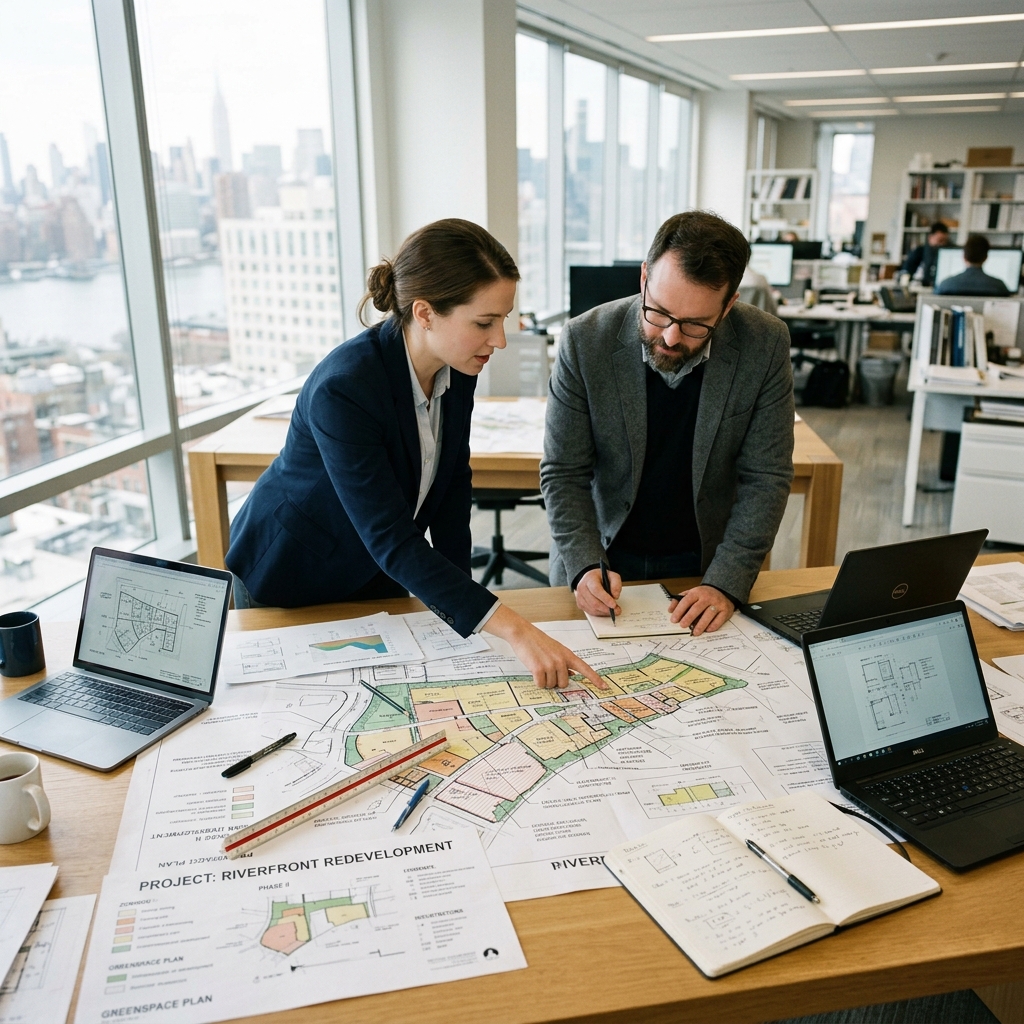 Team reviewing project maps