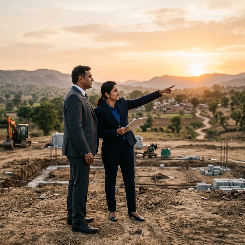 Professionals visiting a land site
